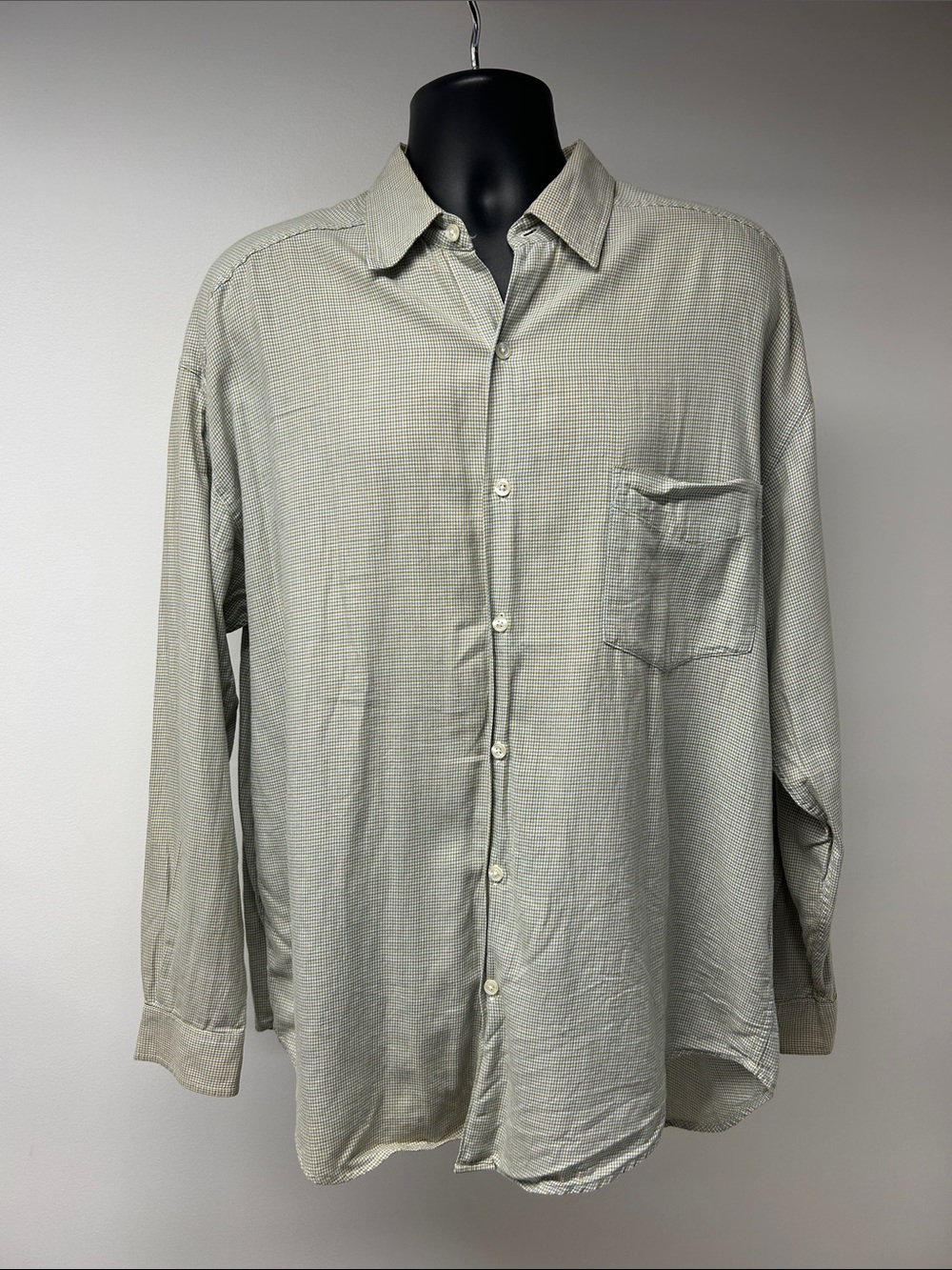Vintage Structure Urban Wear Micro Houndstooth Long Sleeve Button Down
